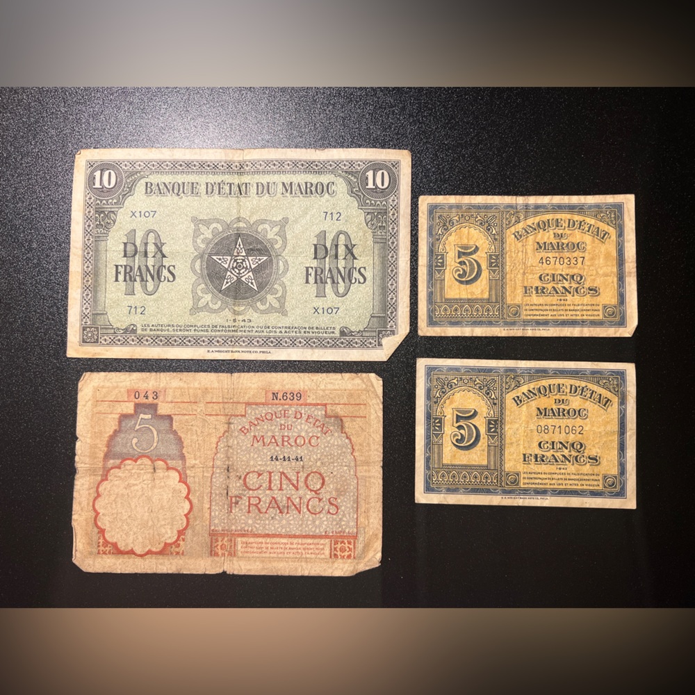 WW2 French Currency Set Of 16 - Morocco, Algeria, AMC 1942-1947
